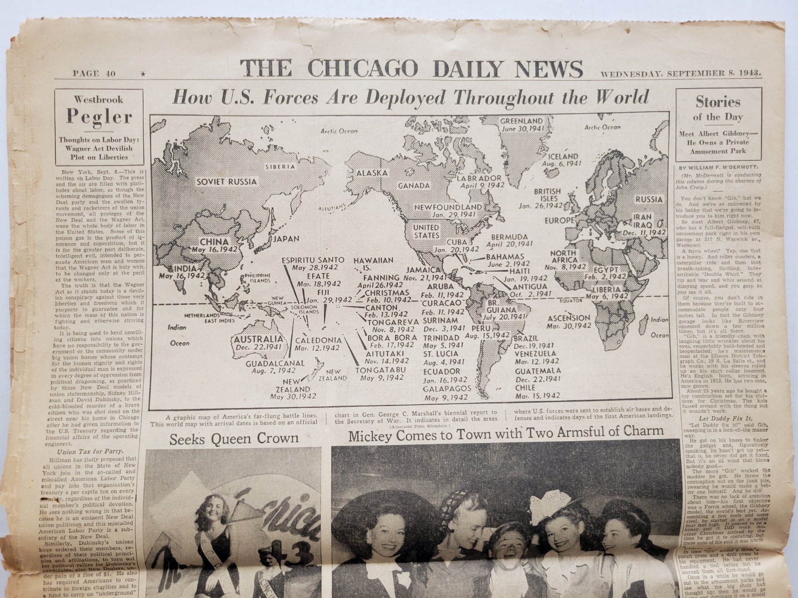 1943 Sep 8: World War II ITALY GIVES UP Chicago Daily News + ORSON Weds HAYWORTH