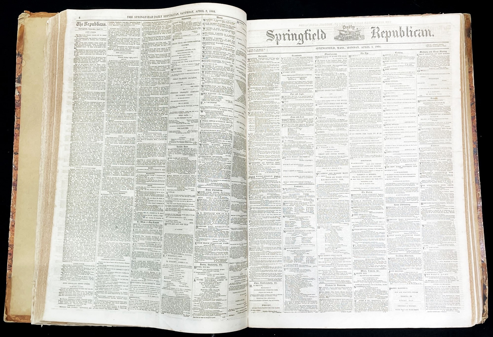 CIVIL WAR JAN 1st-JUNE 30th 1864 SPRINGFIELD DAILY REPUBLICAN NEWSPAPER ARCHIVE