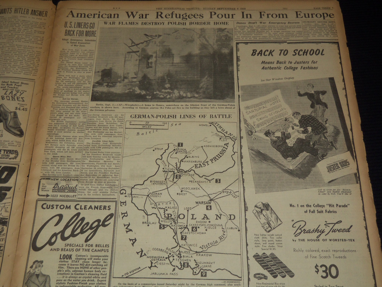 1939 SEPT 3 MINNEAPOLIS SUNDAY TRIBUNE EXTRA – BRITISH DECLARE WAR – NT 9519