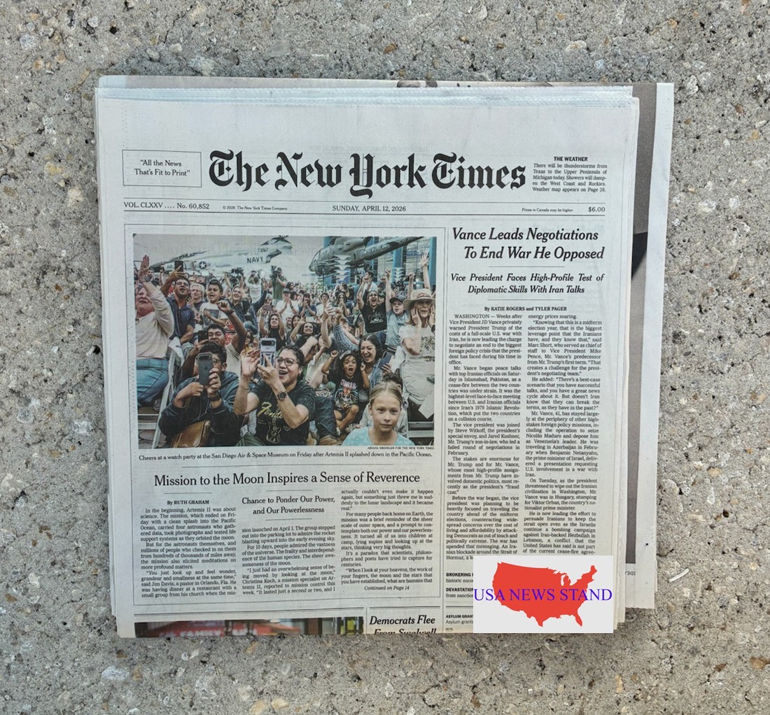 NEW YORK TIMES -SUNDAY APRIL 12, 2026 ( ARTEMIS II RETURNS – MISSION TO MOON)