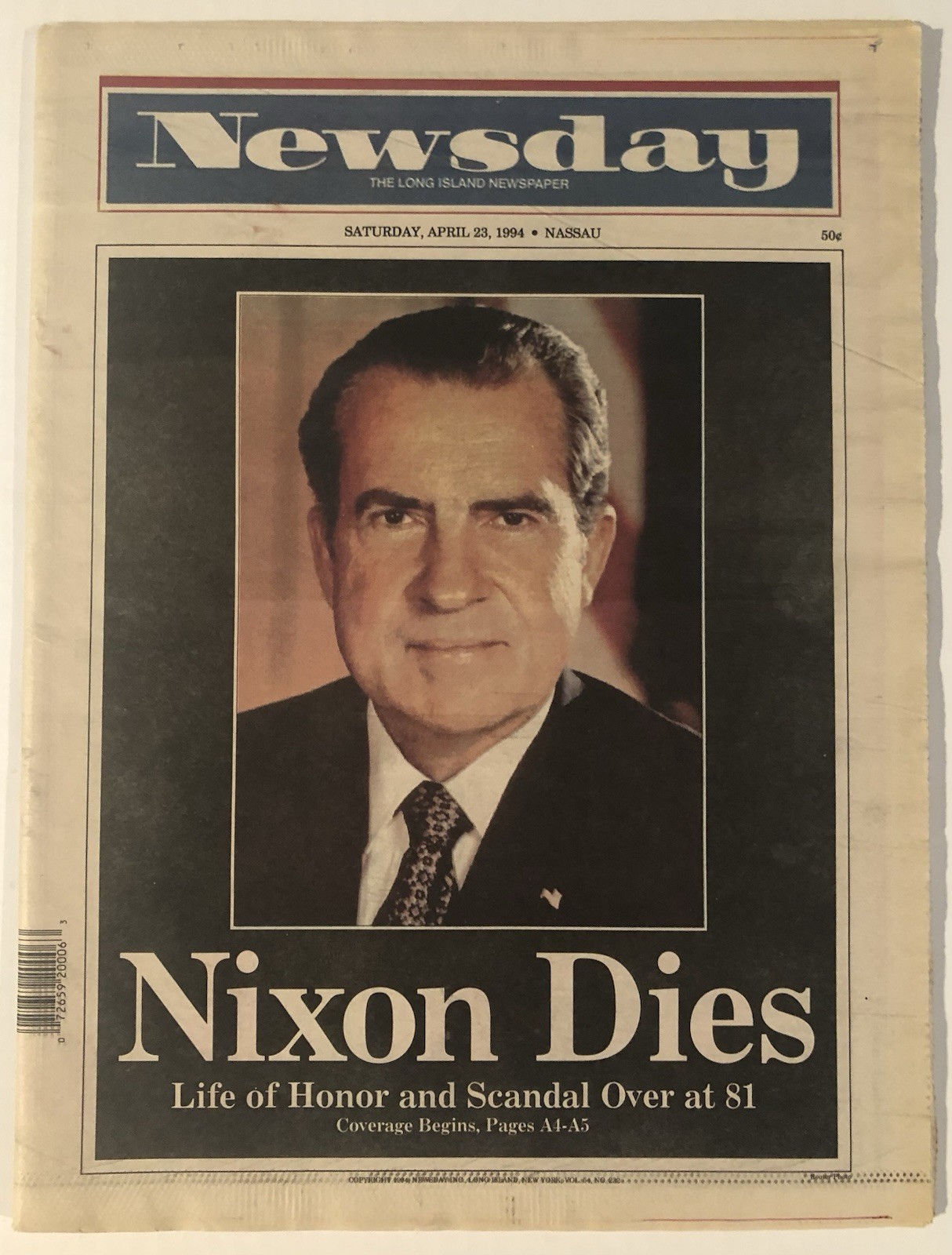 April 23, 1994 New York Newsday President Richard Nixon Dies At 81 – Full Paper