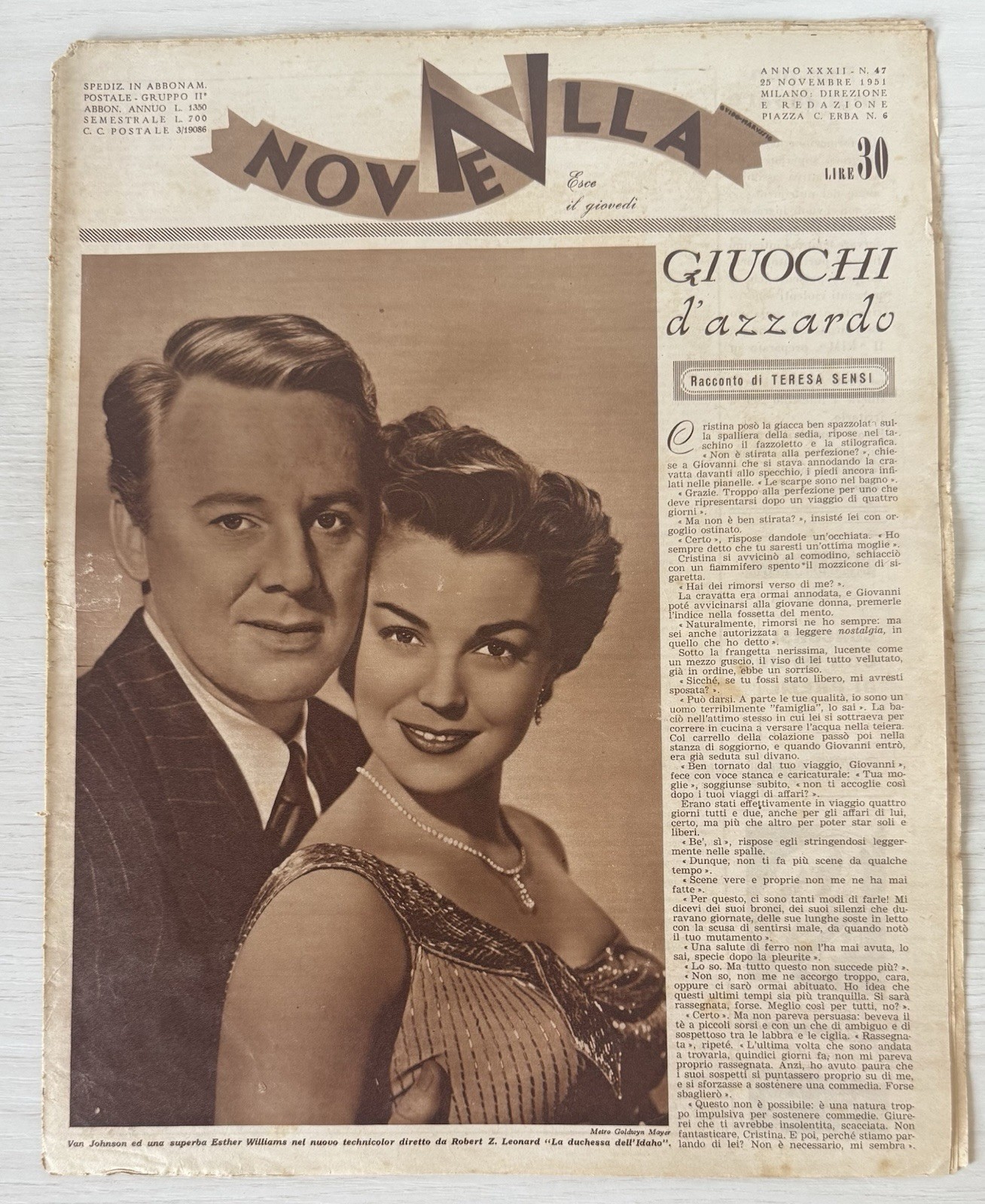 NEW RIZZOLI 47 1951 VAN JOHNSON ESTHER WILLIAMS WOMEN’S LITERARY MAGAZINE