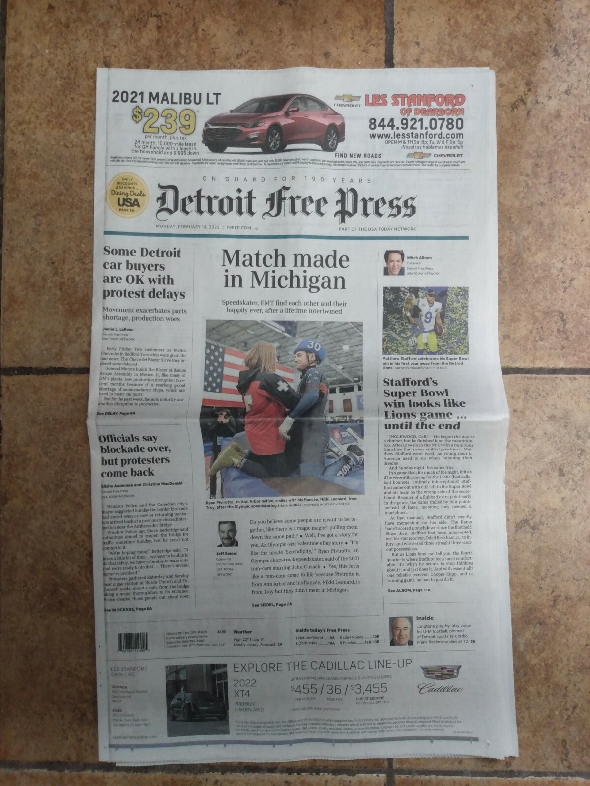 LA RAMS WIN SUPER BOWL 56 QB Matthew Stafford Detroit Free Press Newspaper