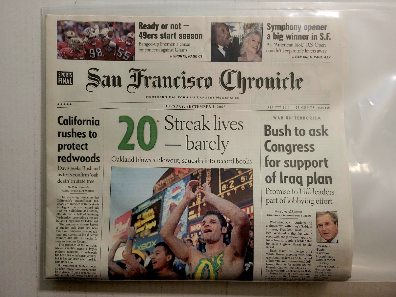2002 Jul 5: SF Chronicle – Oakland A’s 20 Game Winning Streak / MLB Athletics