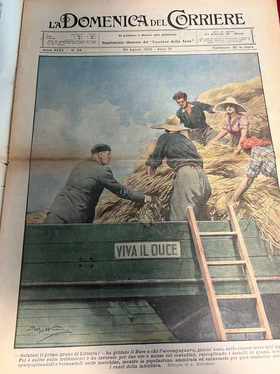 1933 Benito MUSSOLINI Duce DUX Nicolo Paganini Italian Domenica del Corriere C7