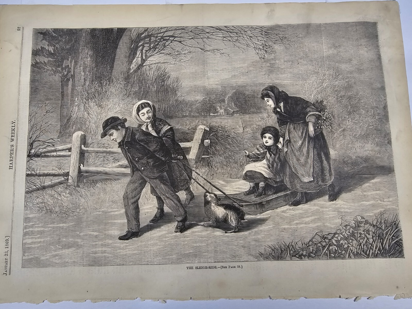 Harper’s Weekly January 23, 1869 ” The Sleigh Ride.” Page 57