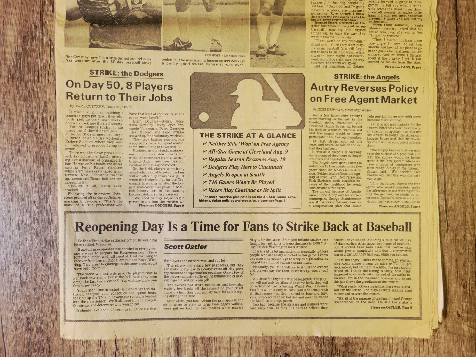 1981 Aug 1: LA Times Sports MLB Baseball Players Union Strike Ends At 50-Days!