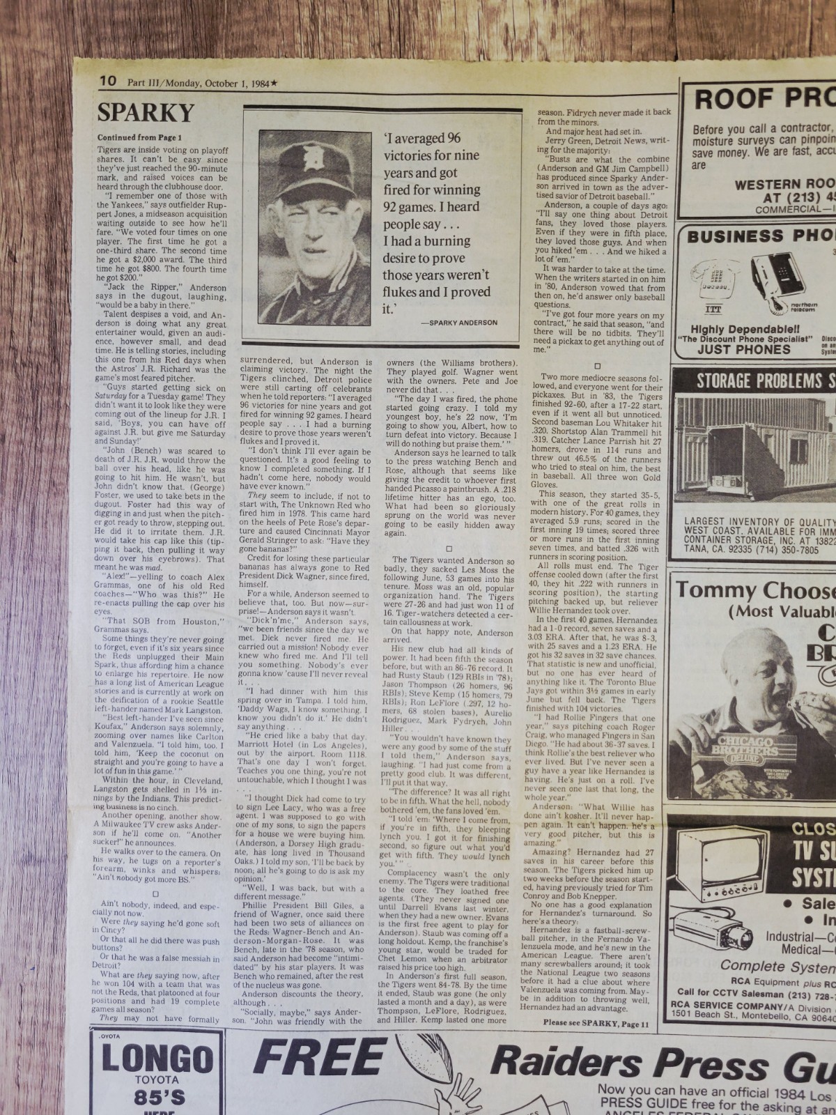 1984 Oct 1: LA Los Angeles Times Sports MLB Angels Mike Witt Throws Perfect Game