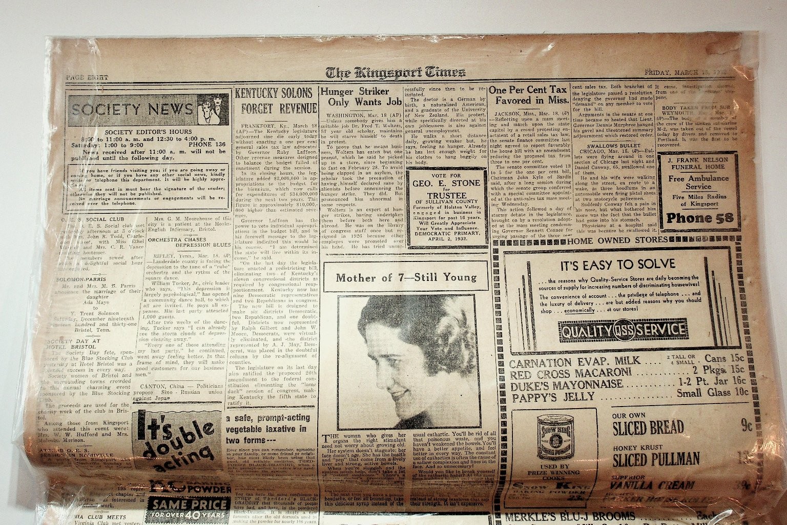The Kingsport Times Newspaper March 18 1932 Vintage Tennessee Collectible