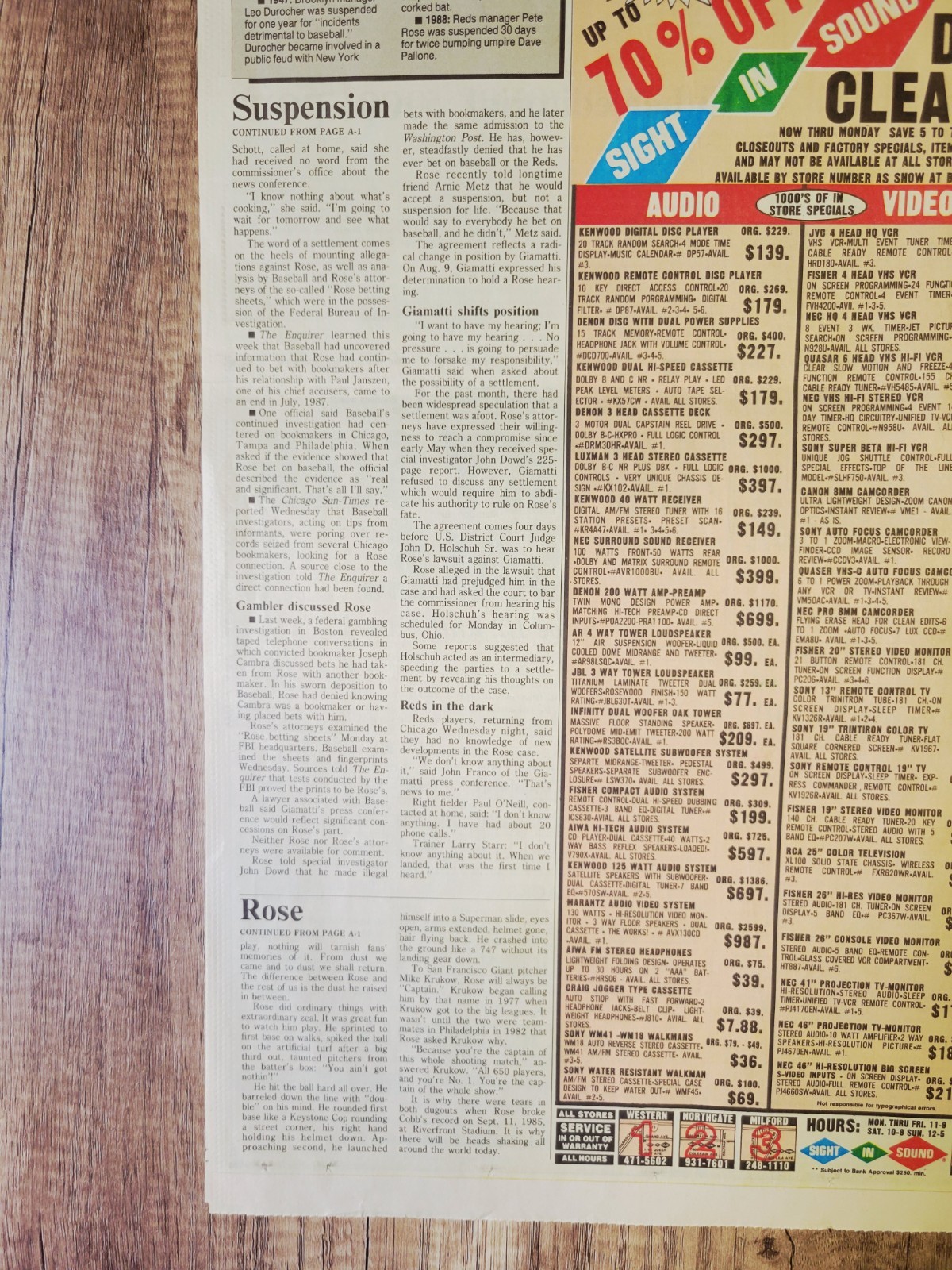 1989 Aug: Cincinnati Enquirer MLB Baseball – Reds Pete Rose Suspended/Banished!