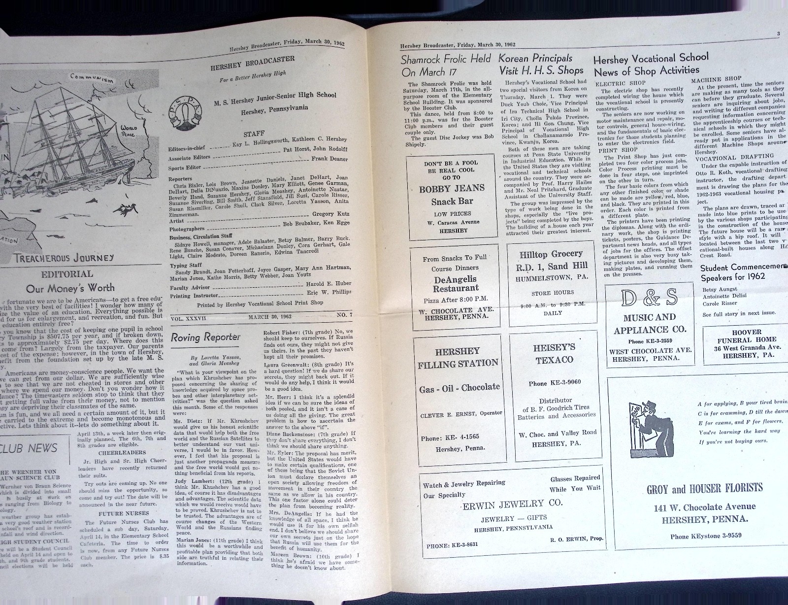 1962 Hershey Broadcaster Newspaper M S Hershey High School Mar 30 Sports Band