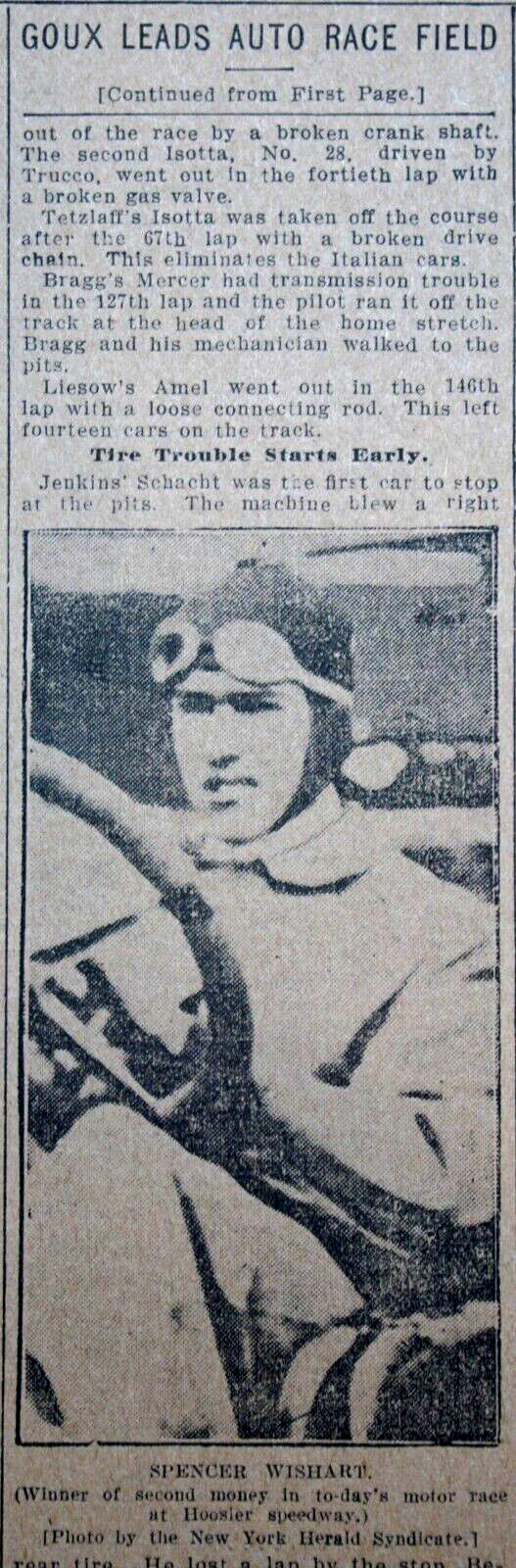 Rare 1913 Chicago Sports Pages – Albert Goux Wins 3rd Indianapolis 500 Race