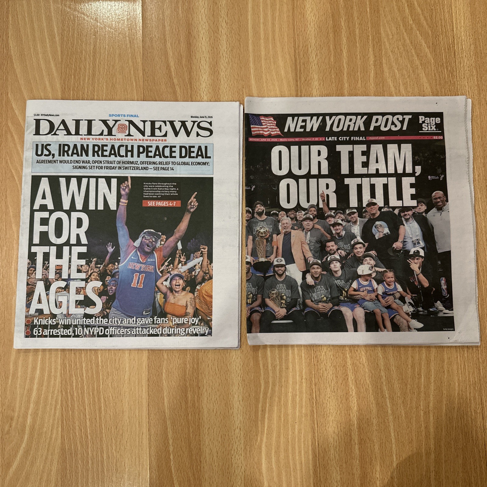 NY KNICKS NBA FINALS NEWSPAPERS 6-15-26 – NY Post & Daily News. FAST SHIP