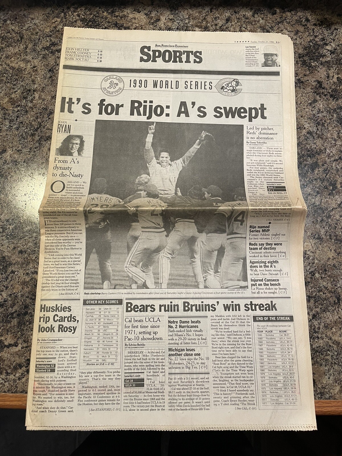 1990 Cincinnati Reds World Series Champions Baseball Newspaper