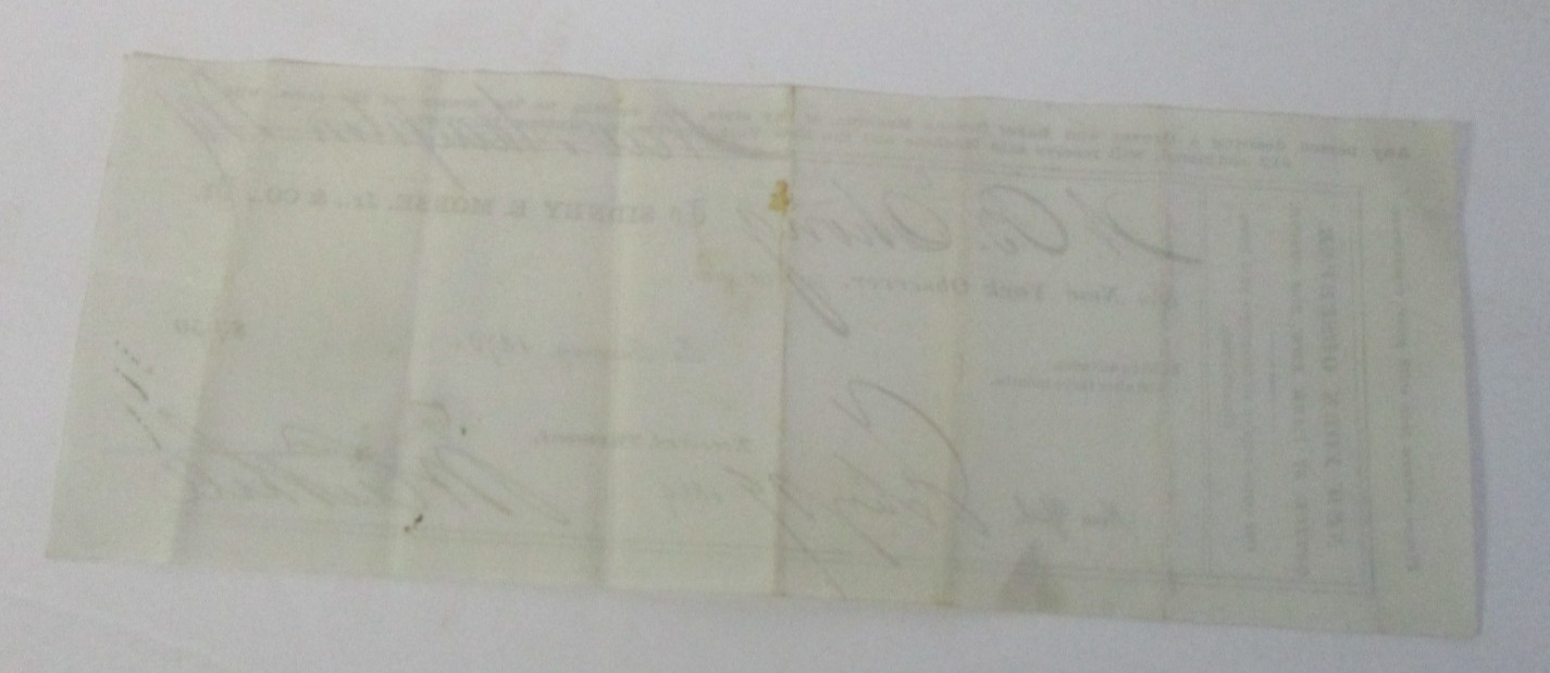 1869 Receipt for New York Observer Newspaper Subscription