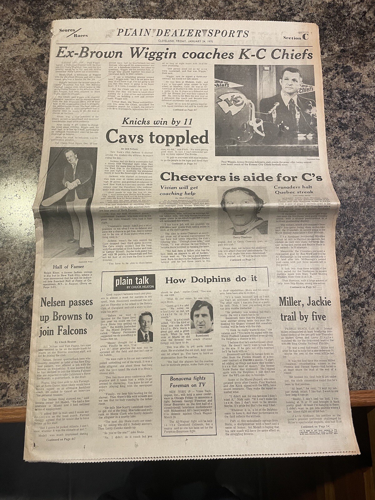 1975 Kansas City Chiefs Football Newspaper. Paul Wiggin. Indians Ralph Kiner HOF