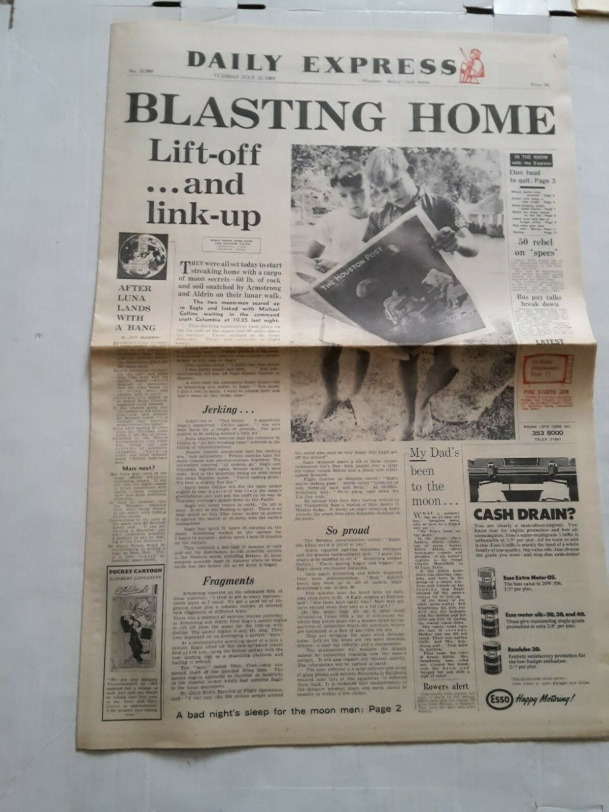 DAILY EXPRESS Newspaper 22 JULY 1969 – APOLLO 11 Moon Landing etc