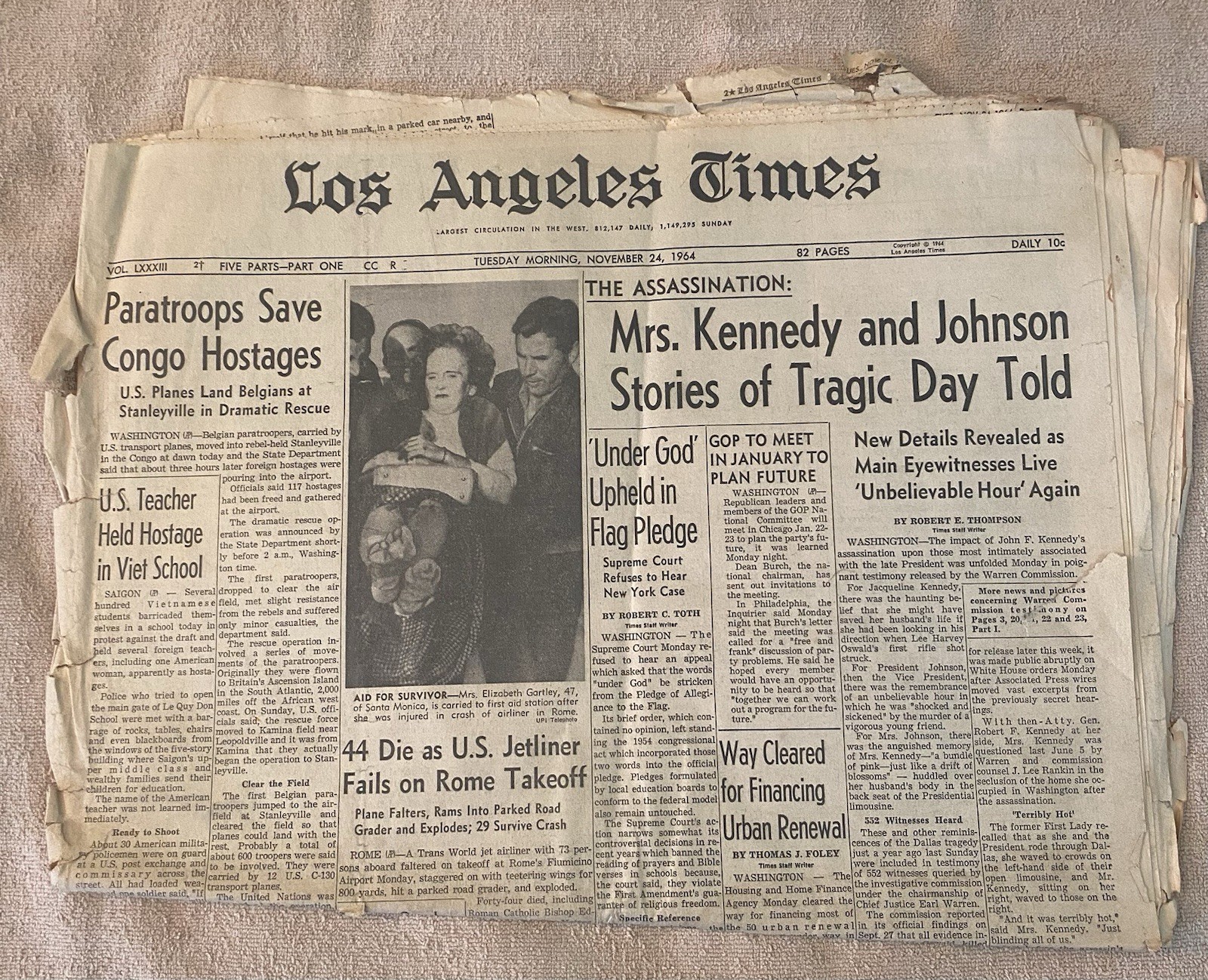 Collection of Vintage Newspapers Featuring Historic Events, 1964-2003, Lot of 14