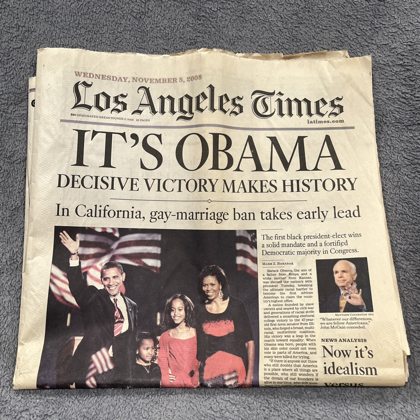 Los Angeles Times Newspaper “IT’S OBAMA” November 5, 2008- Barak Obama Elected