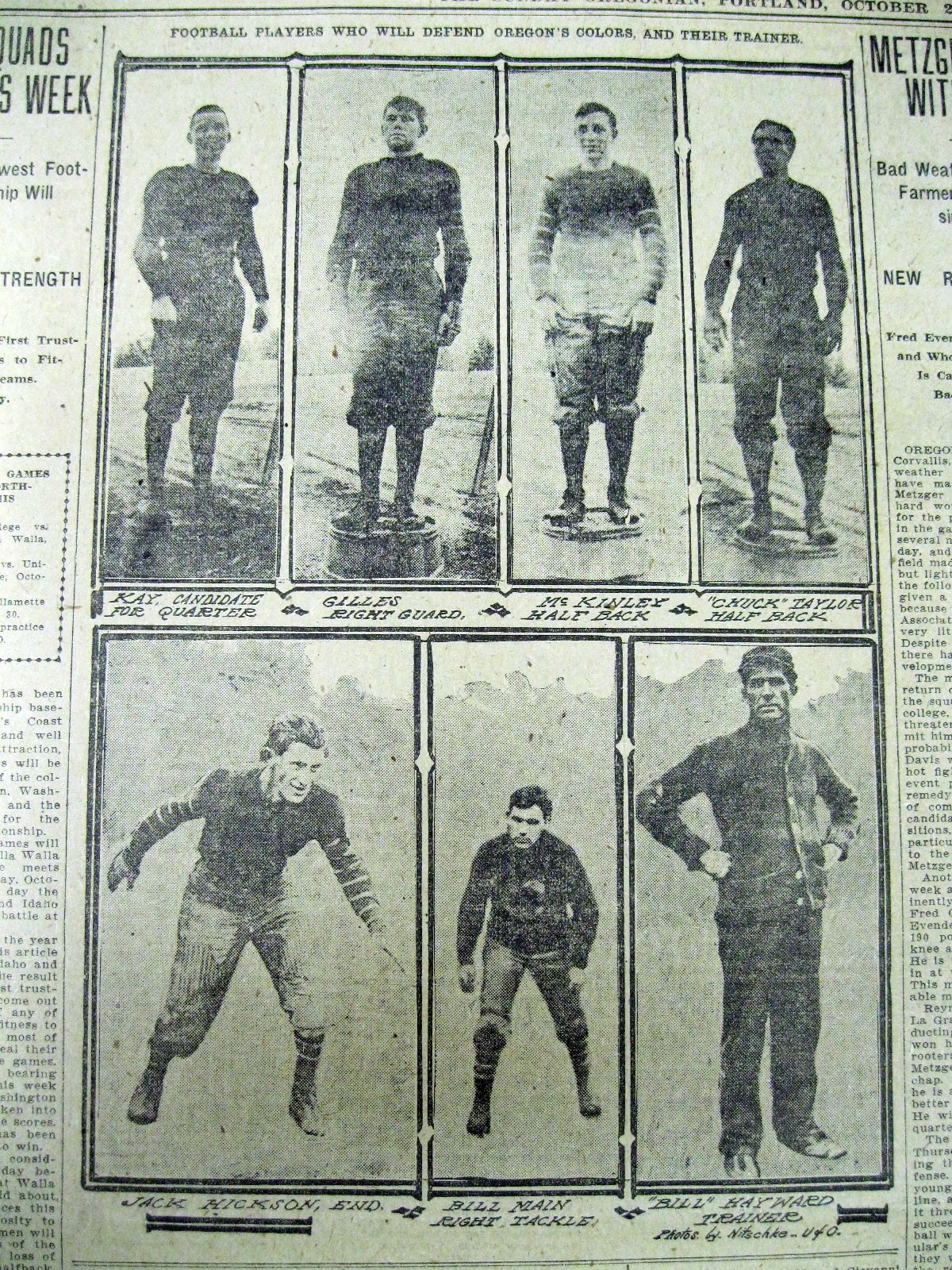 1909 newspaper magazine section w 7 photos UNIVERSITY of OREGON FOOTBALL UNIFORM