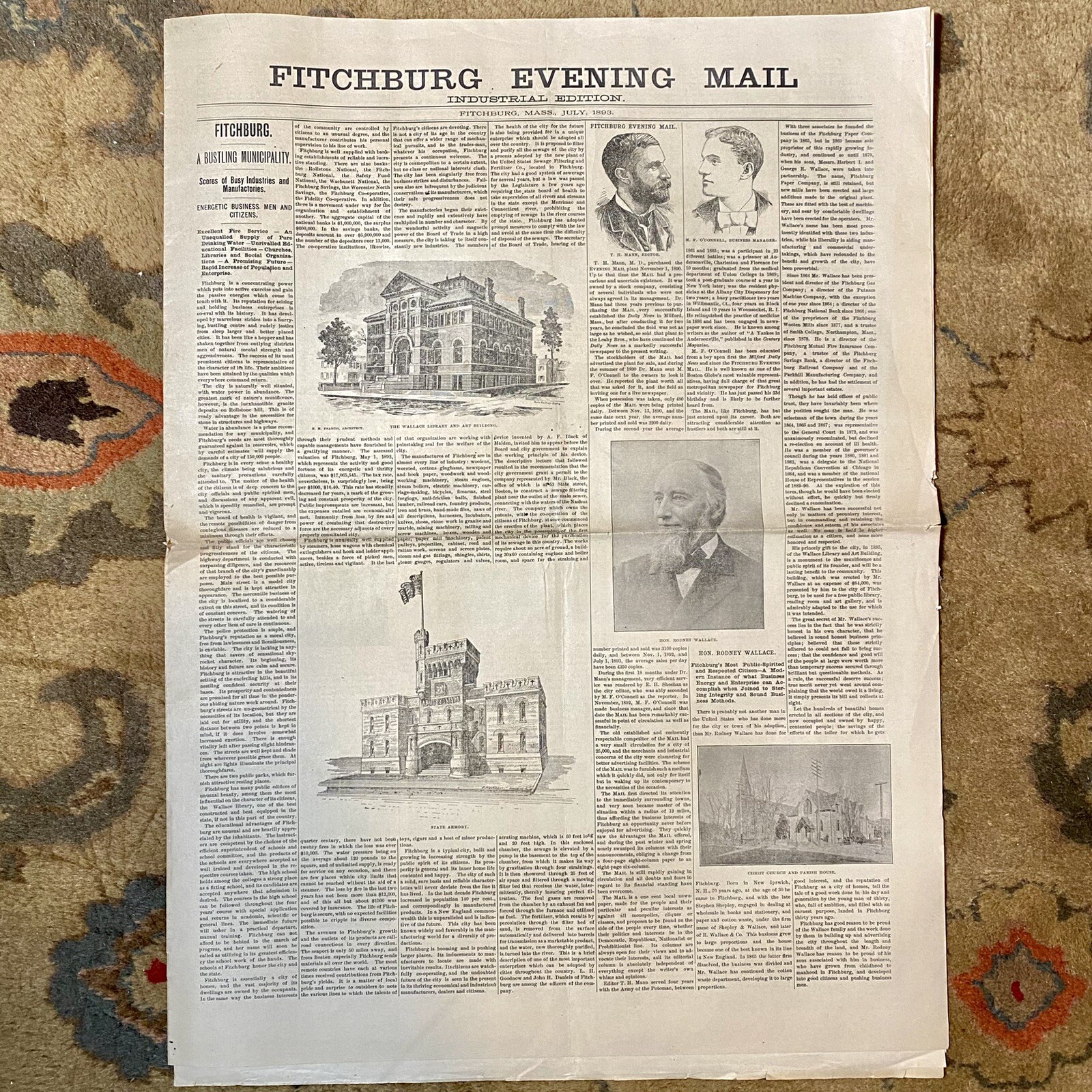 Antique Fitchburg MA Evening Mail July 1893 Industrial Edition Old Buildings