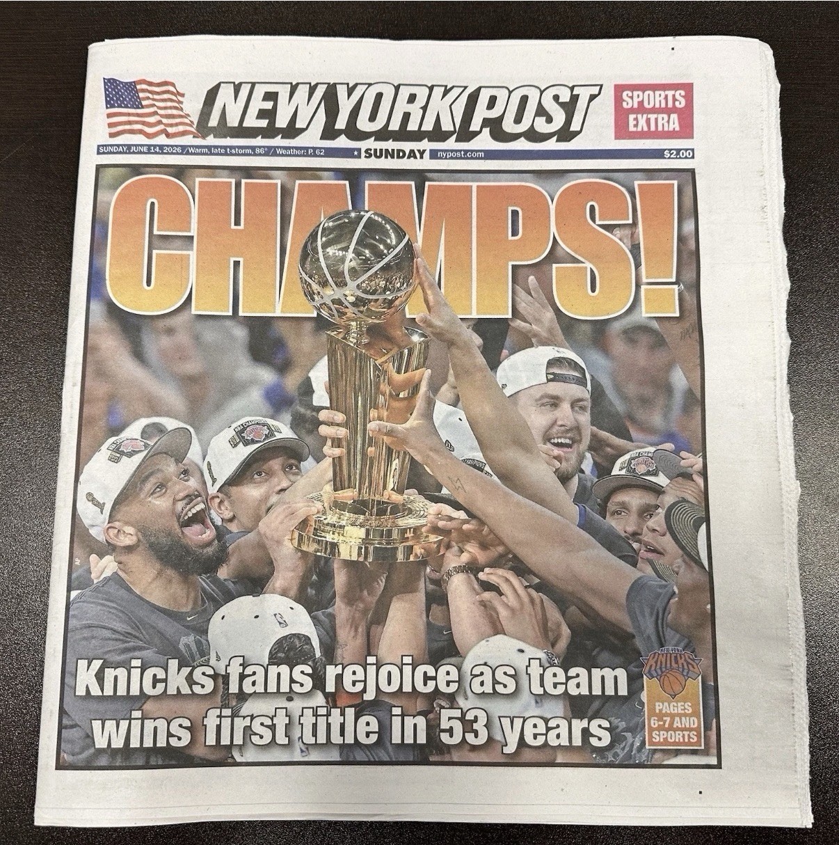 🏆 NEW YORK POST SUNDAY JUNE 14 2026 KNICKS ARE WORLD CHAMPIONS NEWSPAPER 🏆🗽🏆