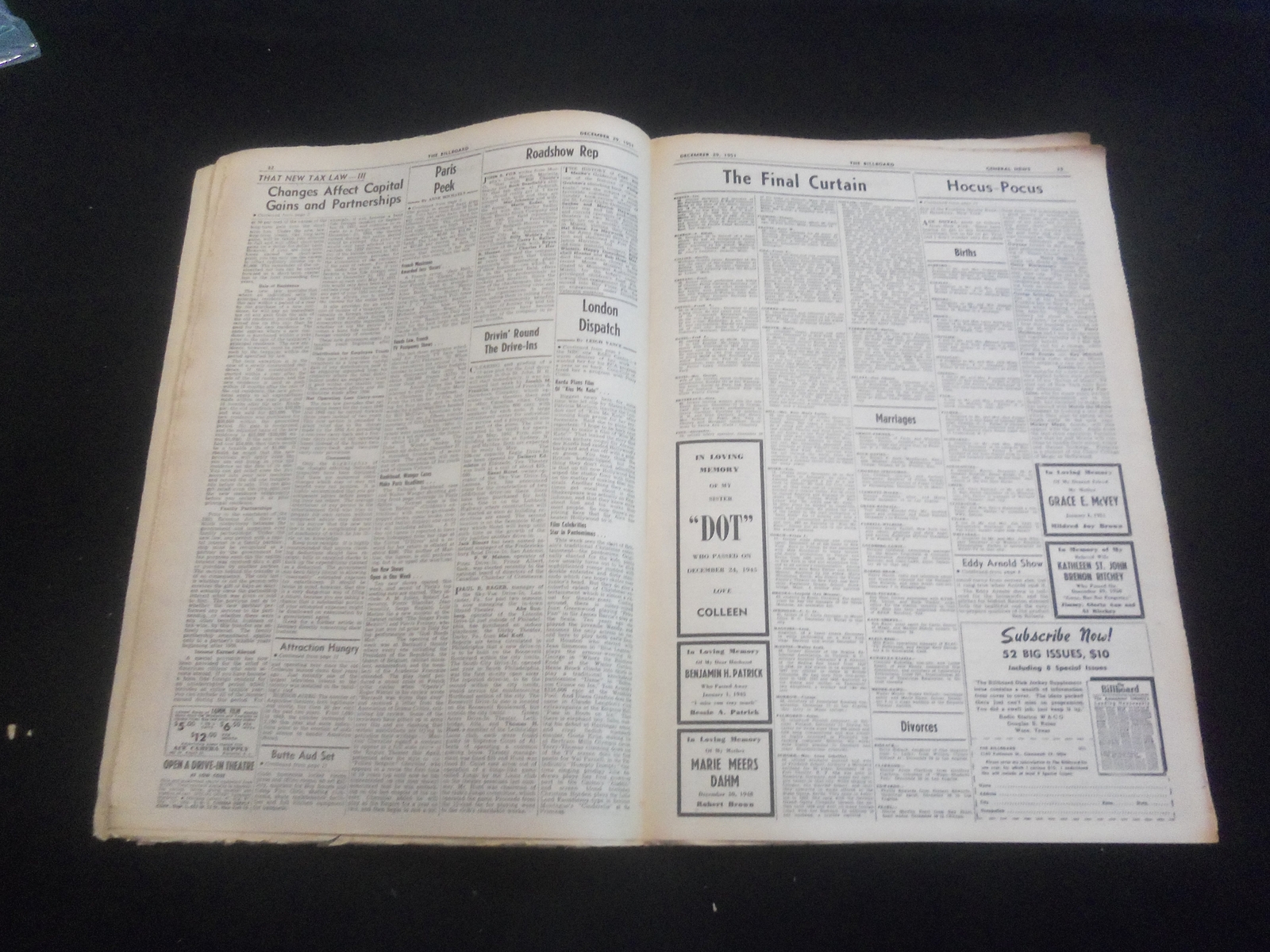 1951 DECEMBER 29 THE BILLBOARD NEWSPAPER – ARTICLES, PHOTOS & ADS – NP 5721
