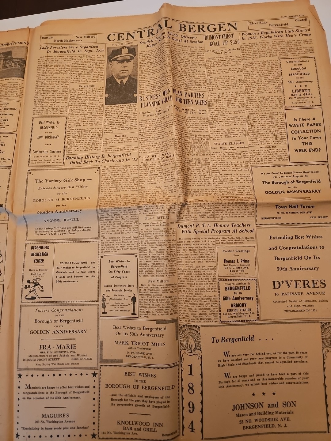 Lot Of 4 BERGEN EVENING RECORD NEWSPAPERS 1944, 49, 50 WW2