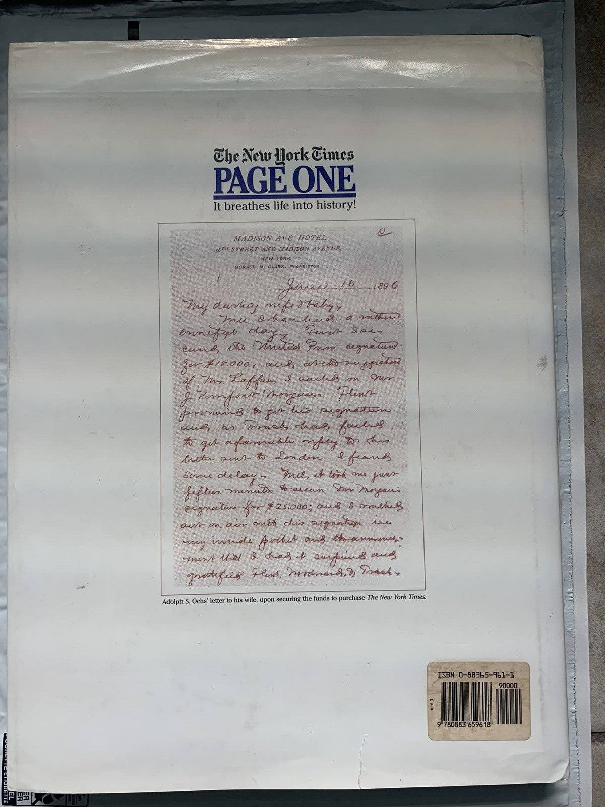 The New York Times: Page One Special Commemorative Edition, 1896-1996.