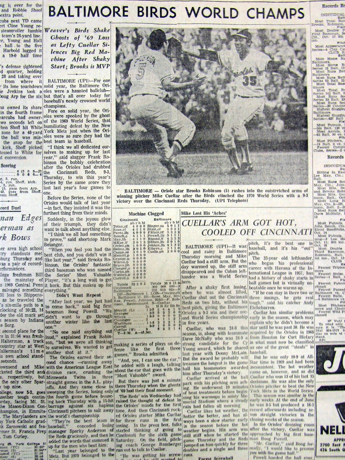 8 1970 newspapers BALTIMORE ORIOLES win baseball WORLD SERIES vs Cincinnati Reds