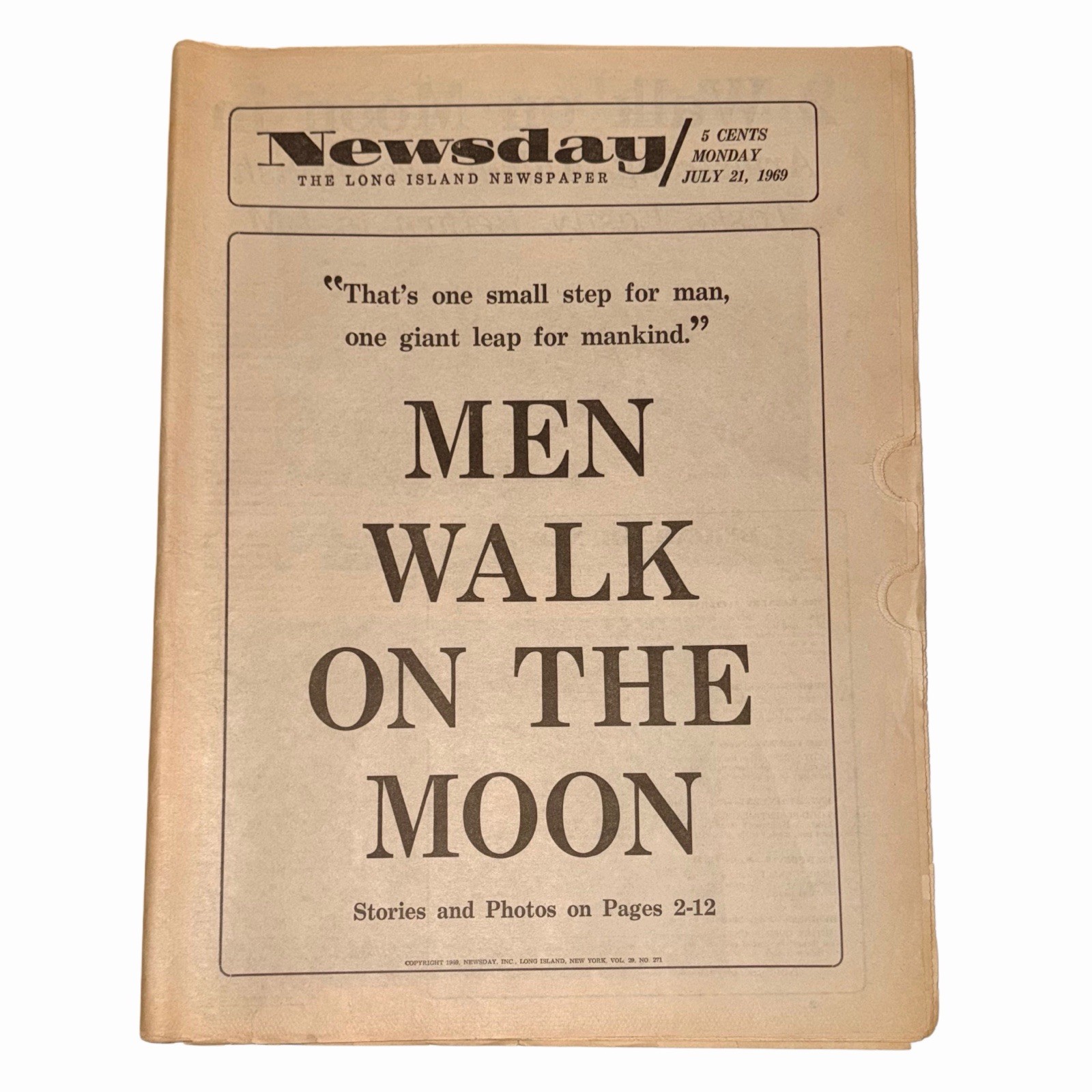 Set of 4 MEN WALK THE MOON 1969 Newsday & Daily News Newspapers Long Island, NY