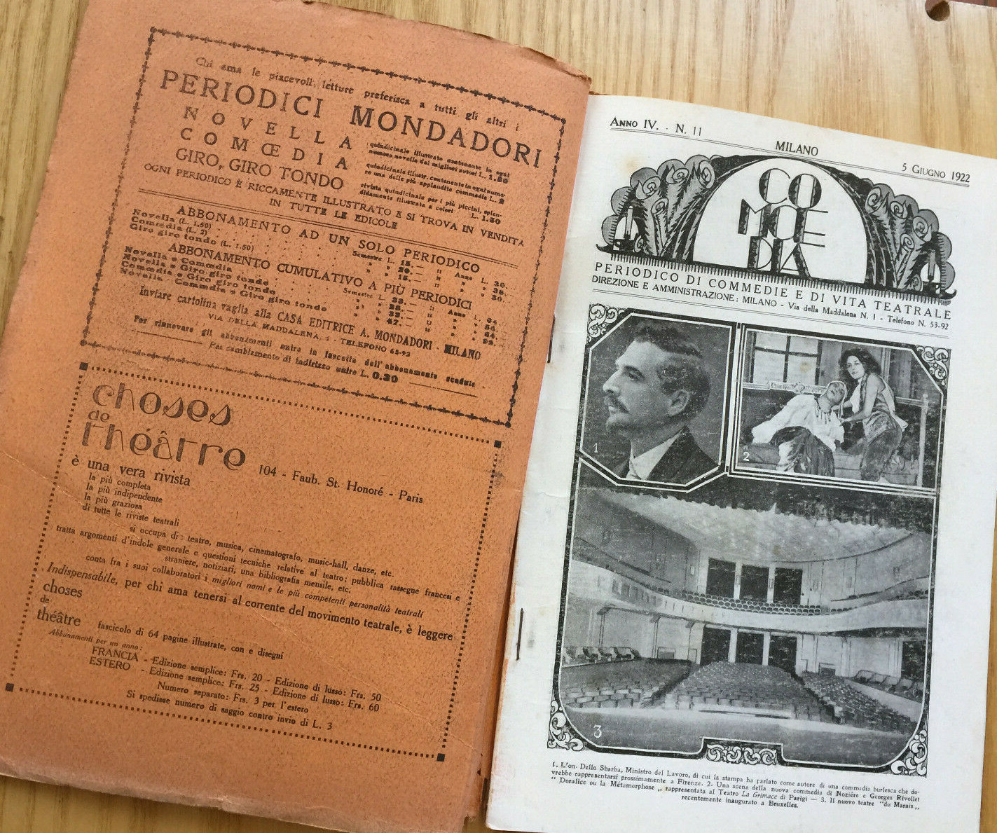 MONDADORI COMEDIA PERIODICO COMEDIA E VITA THEATRALE N° 11 1922 O. VERGANI 2/19