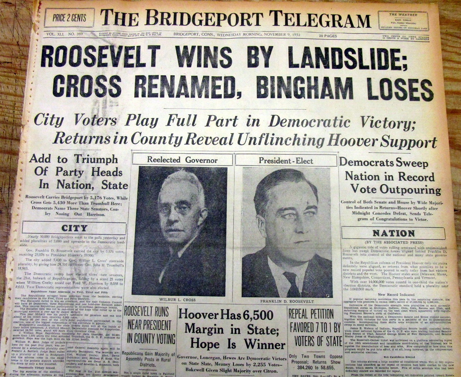 Best 1932 display newspaper FRANKLIN D ROOSEVELT is ELECTED PRESIDENT of the US