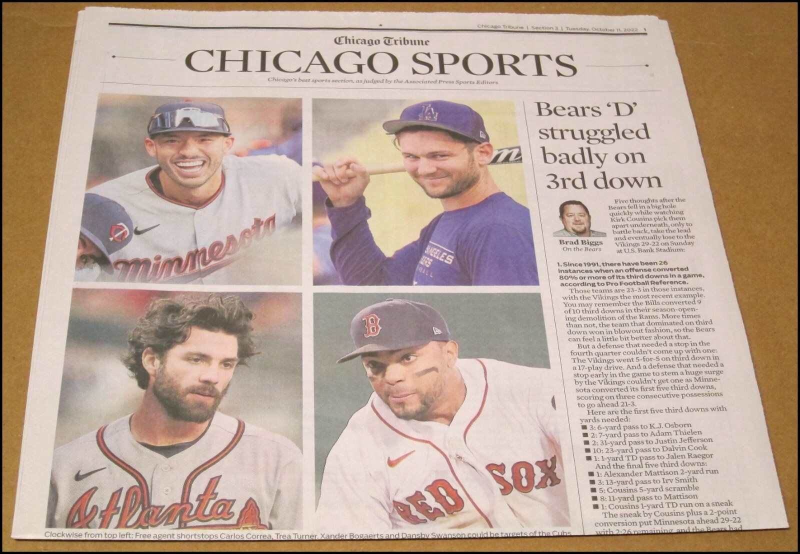 10/11/2022 Chicago Tribune Sports MLB Free Agents Dansby Swanson Carlos Correa