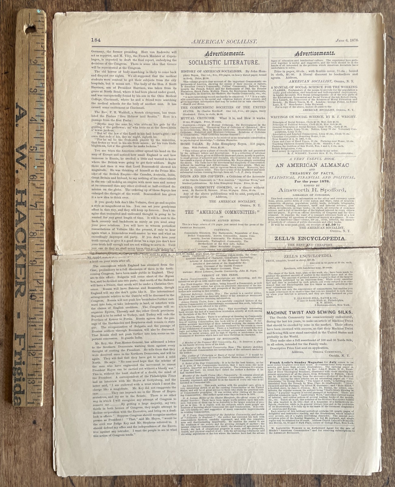 Lot of 6 copies The American Socialist Newspapers from 1878 – 1879