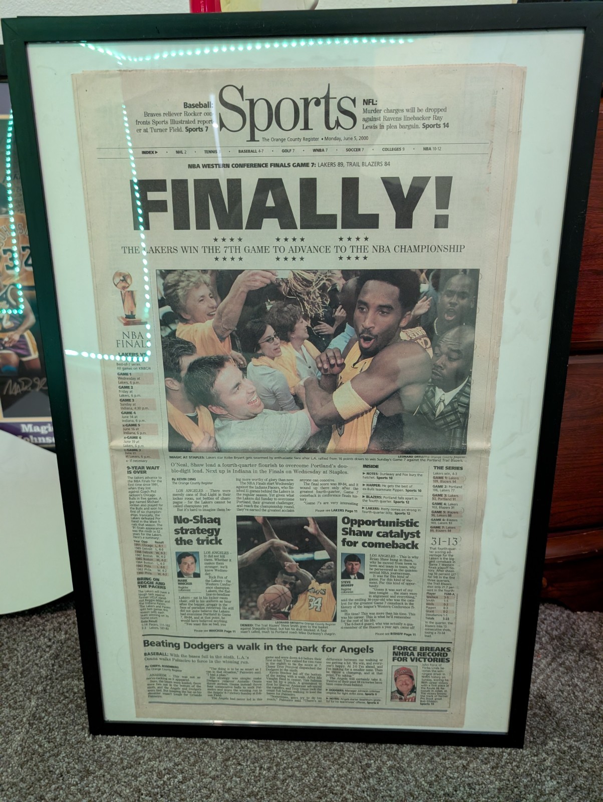 Newspaper Sports Section: Los Angeles Lakers NBA Champions June 5th, 2000