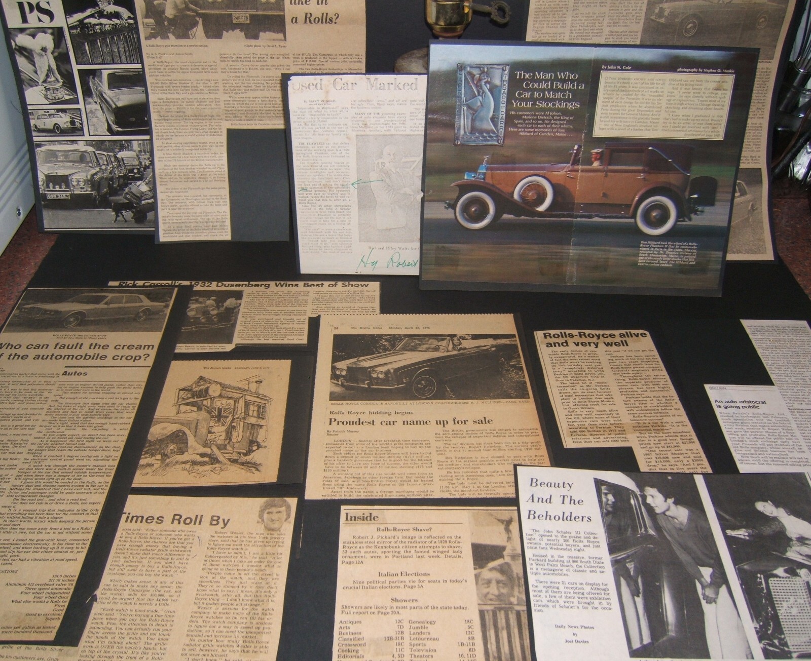 Vintage ROLLS ROYCE matted Articles, Cartoon, and Newspaper Clippings