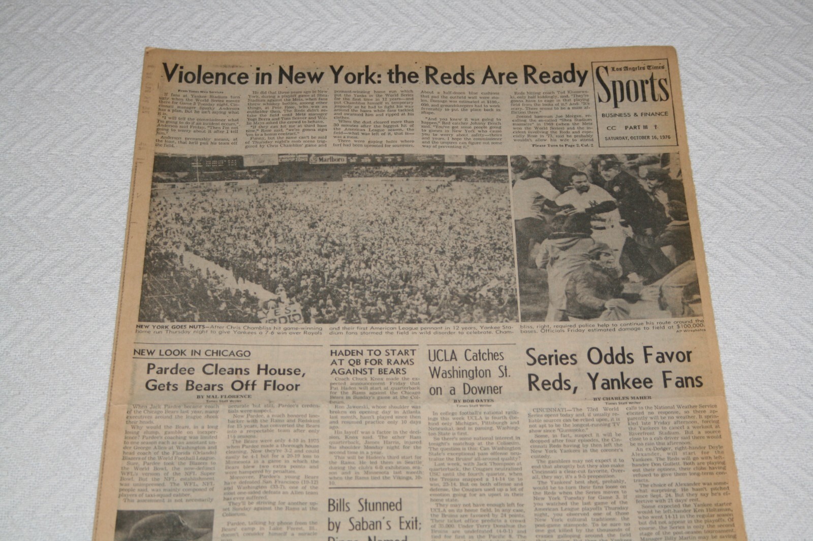 1976 LA Times Sports Section * World Series Cincinnati Reds vs New York Yankees
