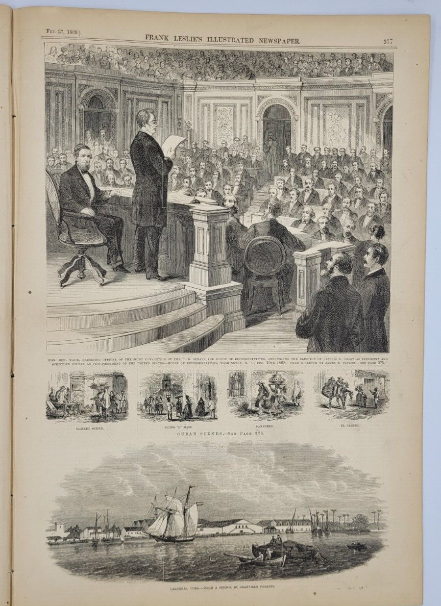 Frank Leslie’s 2/27/1869 Rutgers College / Booth Theater NYC / Grant’s Election