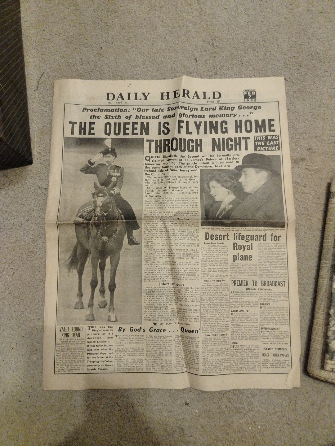 Daily Herald Newspaper 7th February 1952 ORIGINAL King George Dead