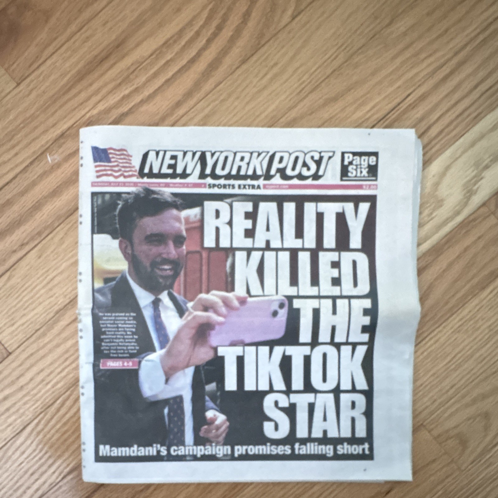 NEW YORK POST 7/23 2026 REALITY KILLED THE TIKTOK STAR MAMDANI FAILED PROMISES