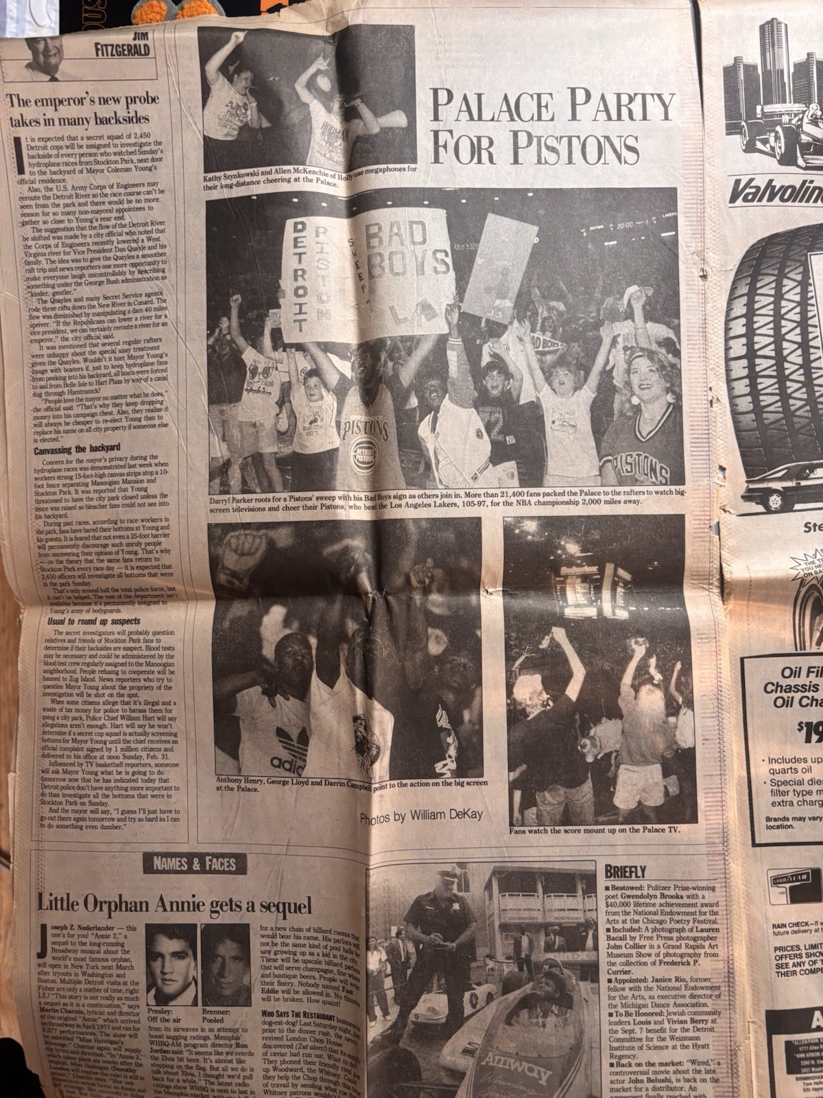 Detroit Free Press Sports Section June 14 1989 Detroit Pistons NBA Champs