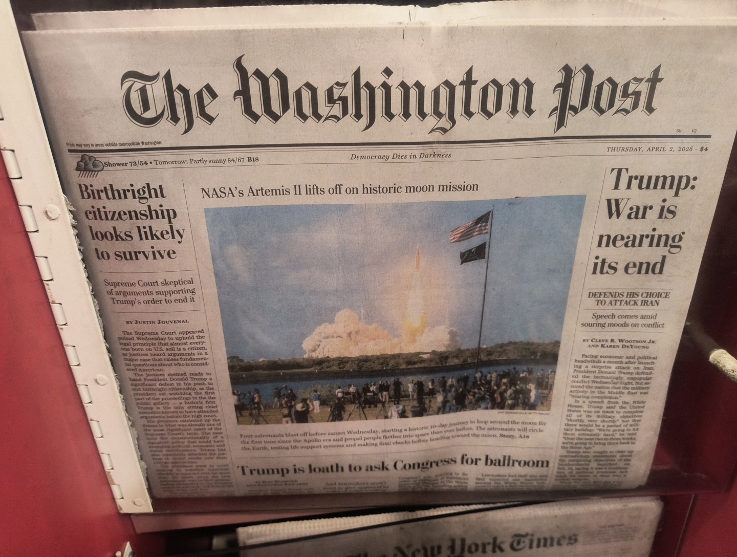 The Washington Post Thursday April 2 2026 Trump: War Is Nearing Its End