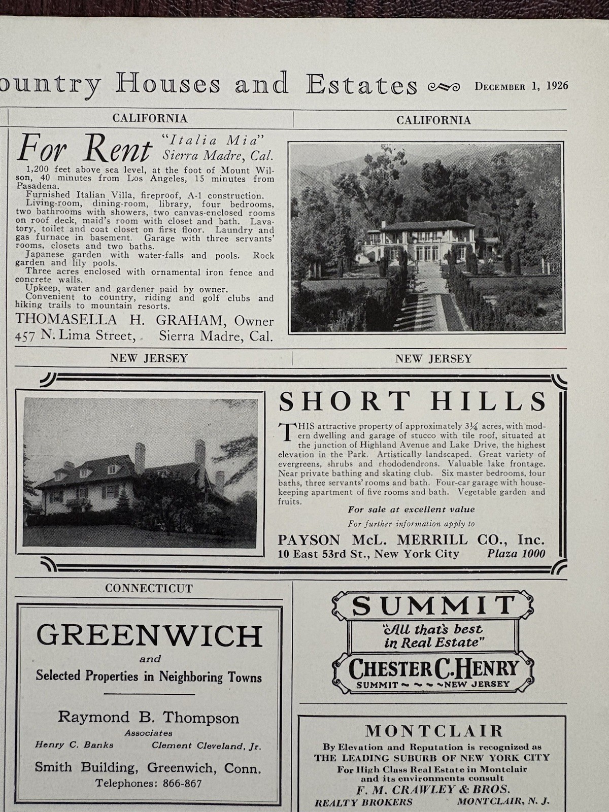 Italia Mia Thomasella Graham Villa Farquhar Photo Print Ad Sierra Madre CA 1927