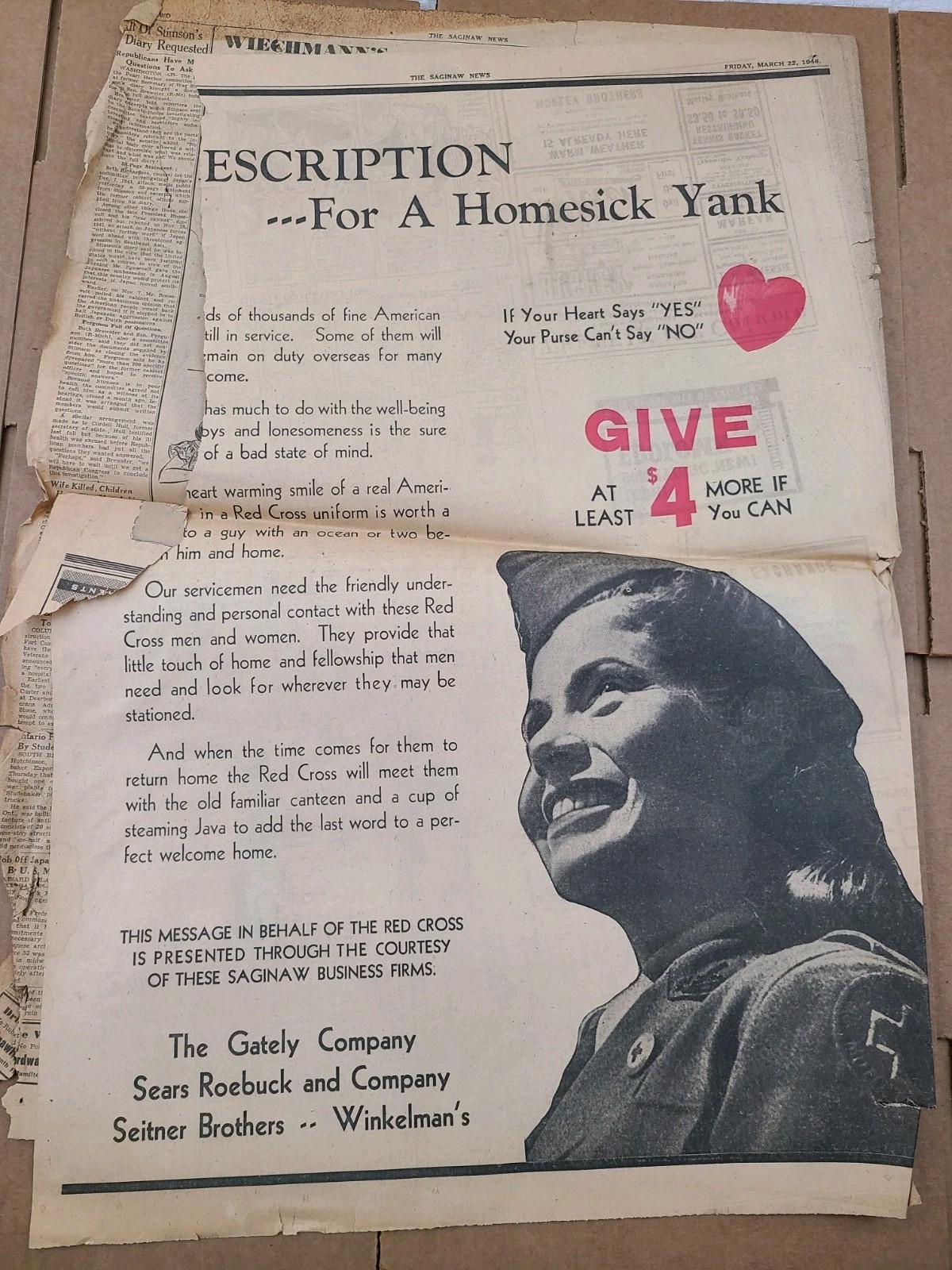 No Nation Seeking War, Stalin Post World War II 1946 Saginaw Michigan Newspaper