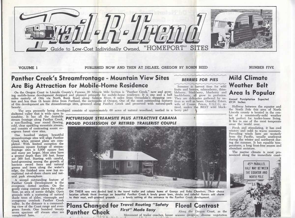 ~ 1965 TRAIL-R-TREND Panther Creek REAL ESTATE Lincoln County Oregon; Robin Reed