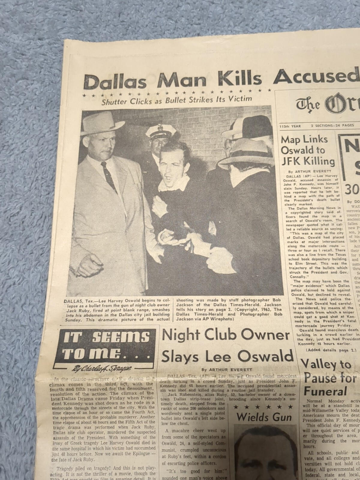 The Oregon Statesman November 25th 1963 Oswald Assassinated