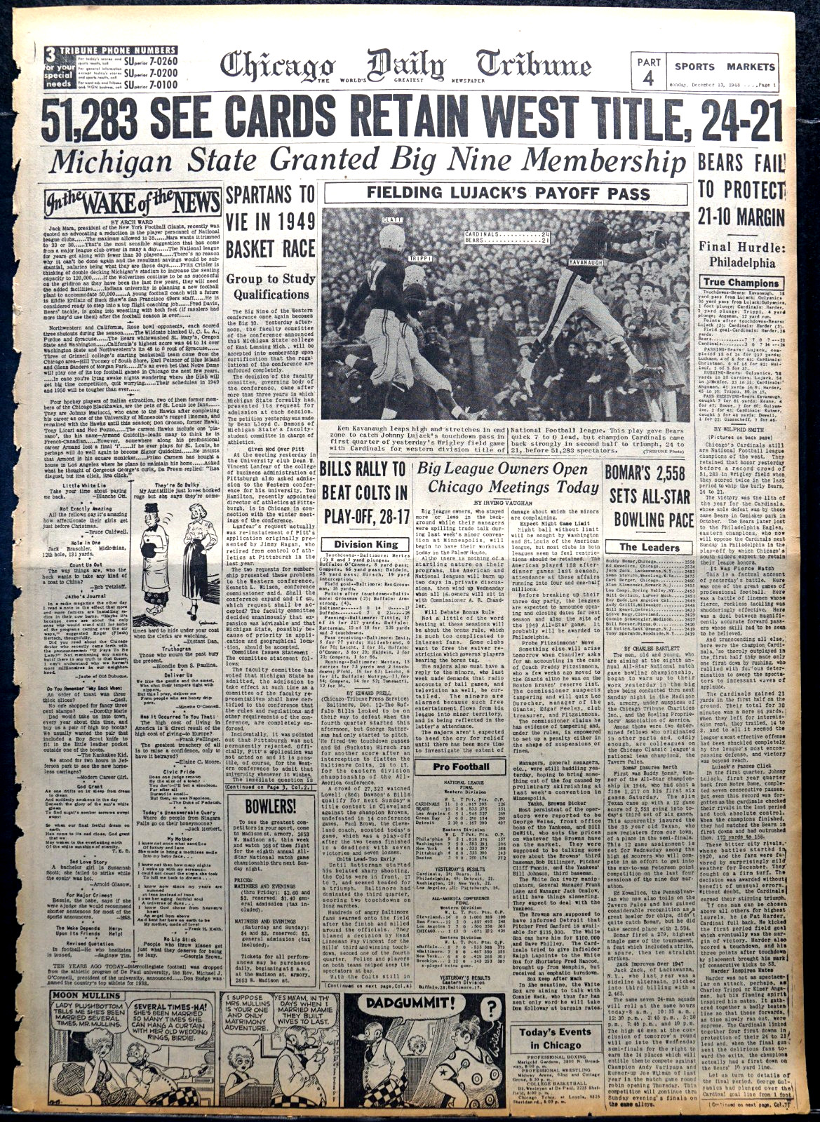 1948 Chicago Sports Pages – NFL Cardinals Retain West Title, MSU Enters Big Nine