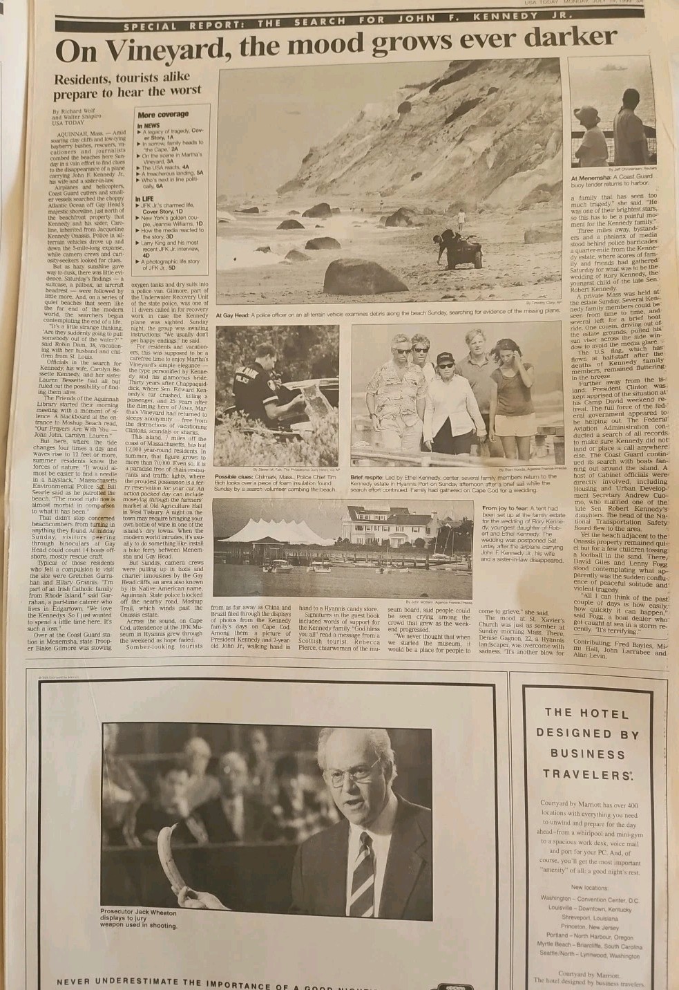 USA TODAY – July 19, 1999 – “JFK Jr, Wife Likely Dead” Plane Crash