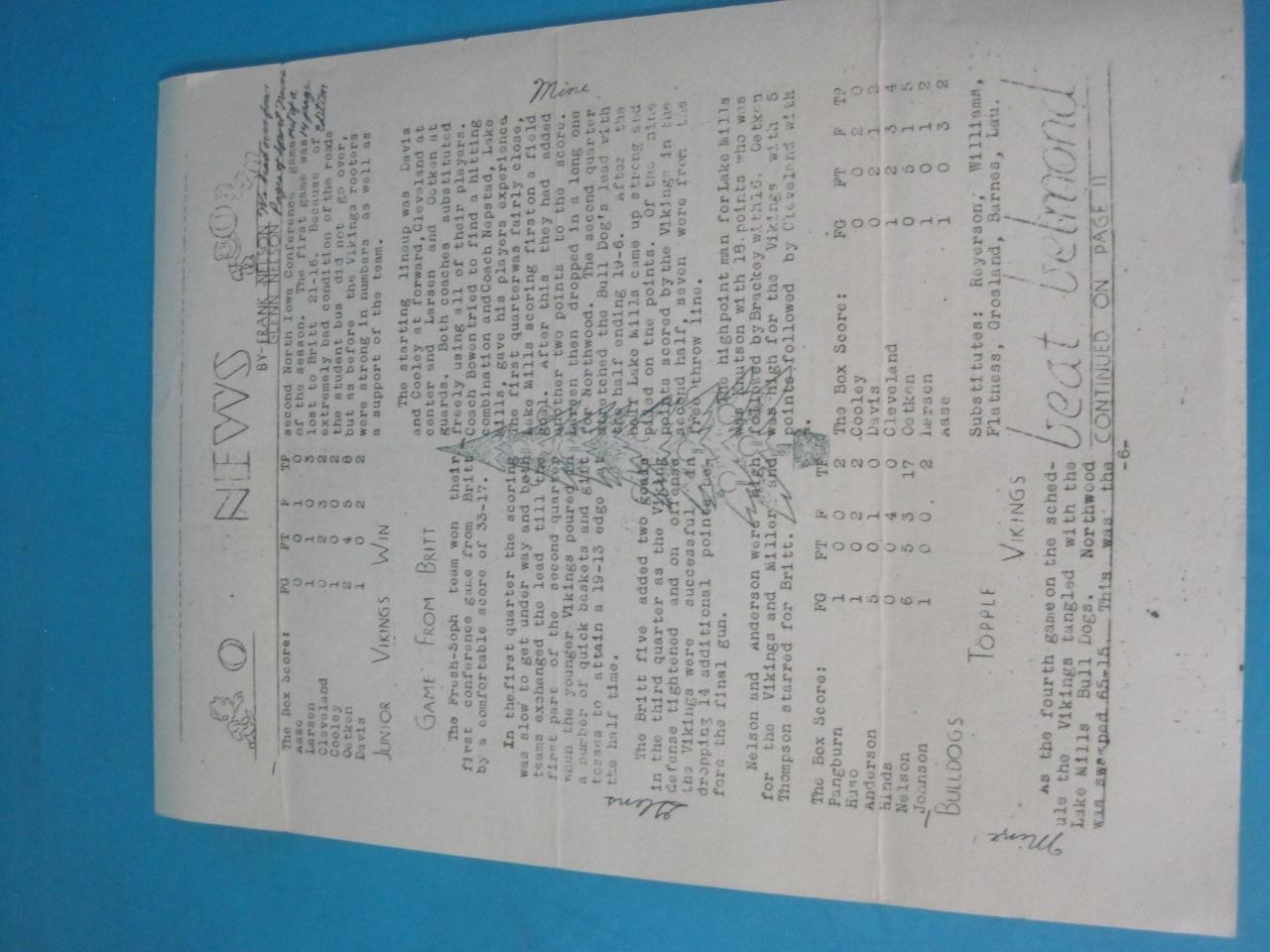 LOT OF 14 THE VIKING NORTHWOOD HIGHSCHOOL IOWA 1947-1948 NEWSPAPER BOOKLET RARE